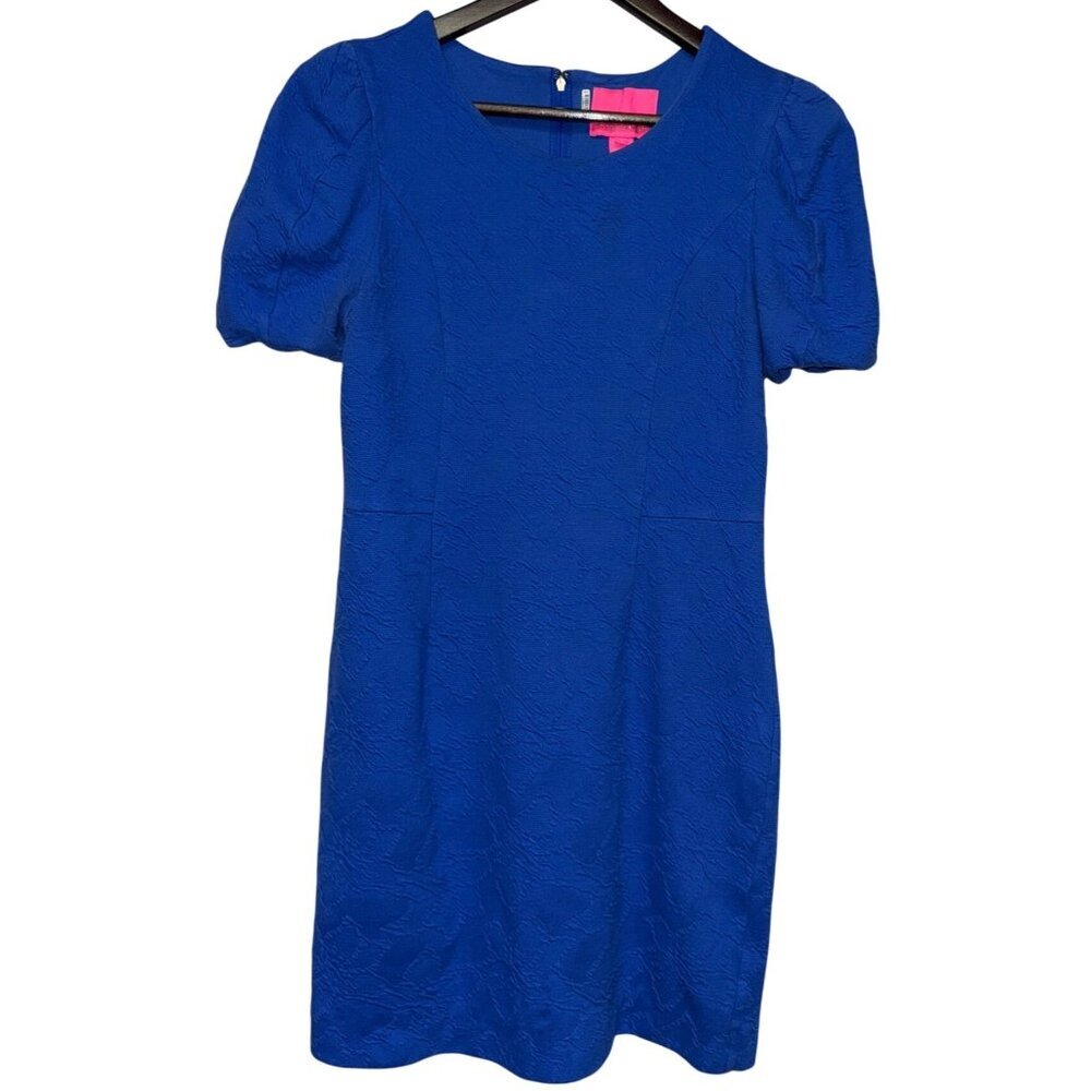 Lilly Pulitzer Emilie Dress Short Sleeve Blue Shift Jacquard Knit Size 6 Minimal